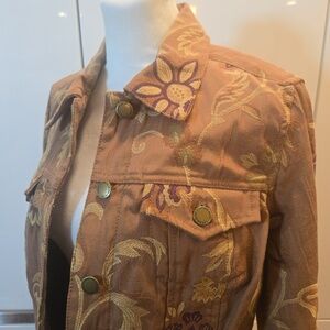 Carribean Joe Embroidered Floral Paisley Brown Button Up Jacket Womens Small